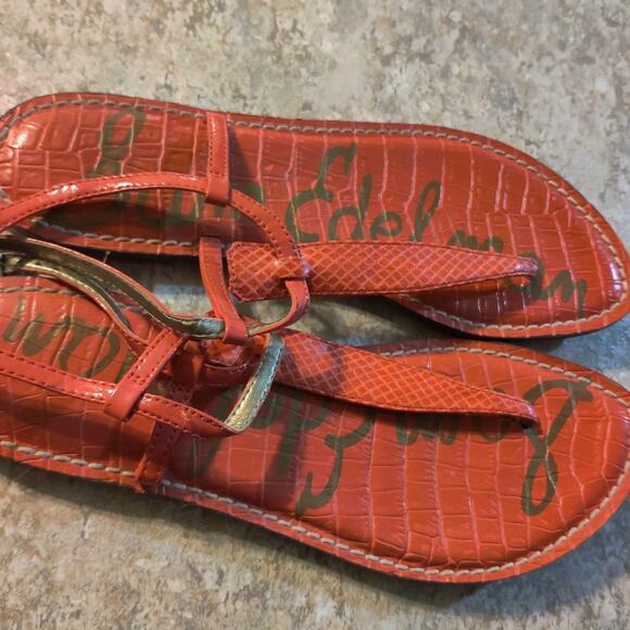 Sam Edelman Gigi Women's 9 M Burnt Orange Thong Sandal Snake Look Flats Heel - Picture 2 of 5